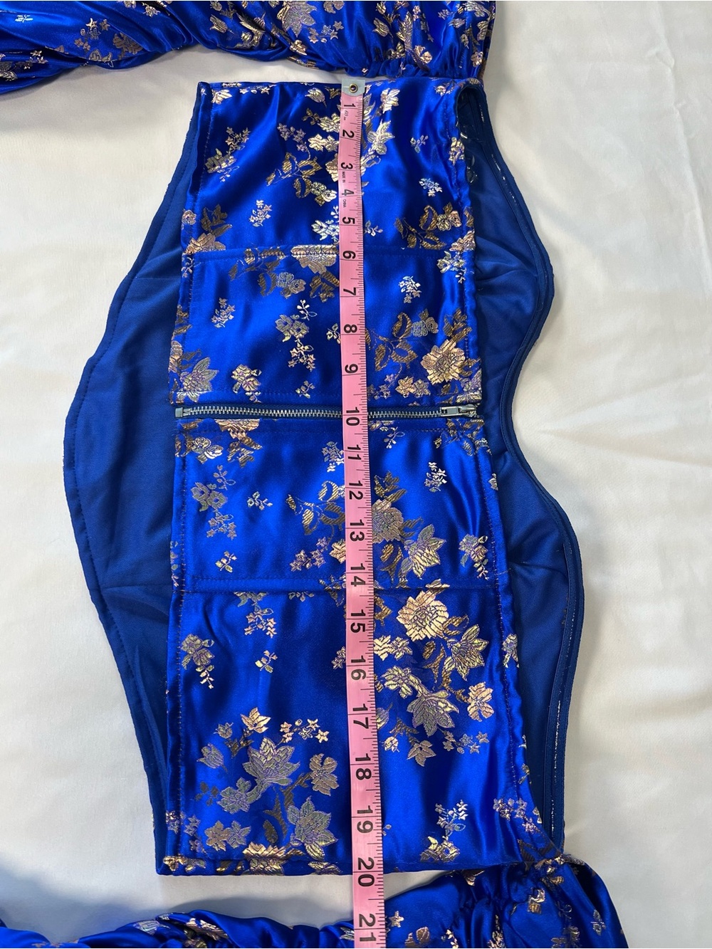 Fashion Nova Royal Blue Satin Floral Corset Crop Top with Gold Accents Sz 1X - Picture 10 of 16